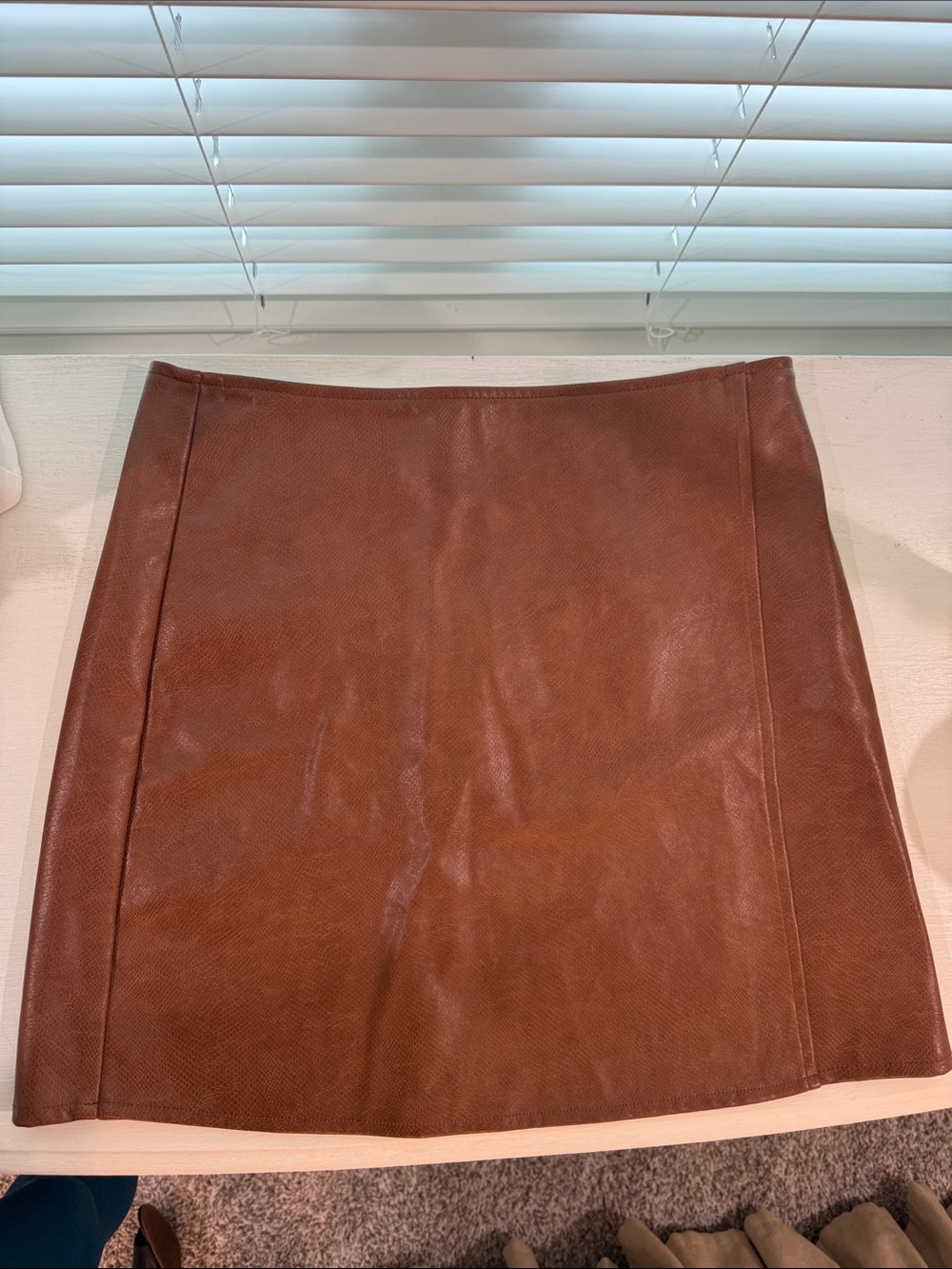 She + Sky Rust Brown Faux Leather Mini Skirt
